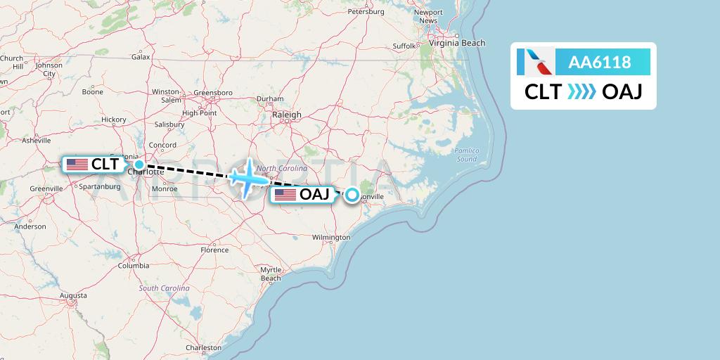 AA6118 American Airlines Flight Map: Charlotte to Jacksonville