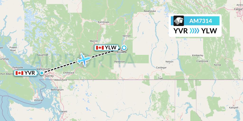 AM7314 Aeromexico Flight Map: Vancouver to Kelowna