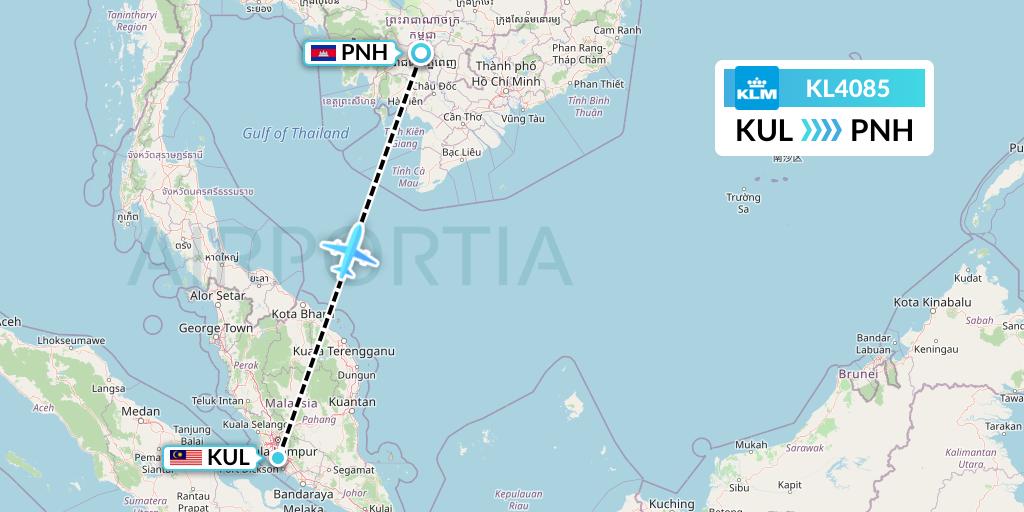 KL4085 KLM Flight Map: Kuala Lumpur to Phnom Penh