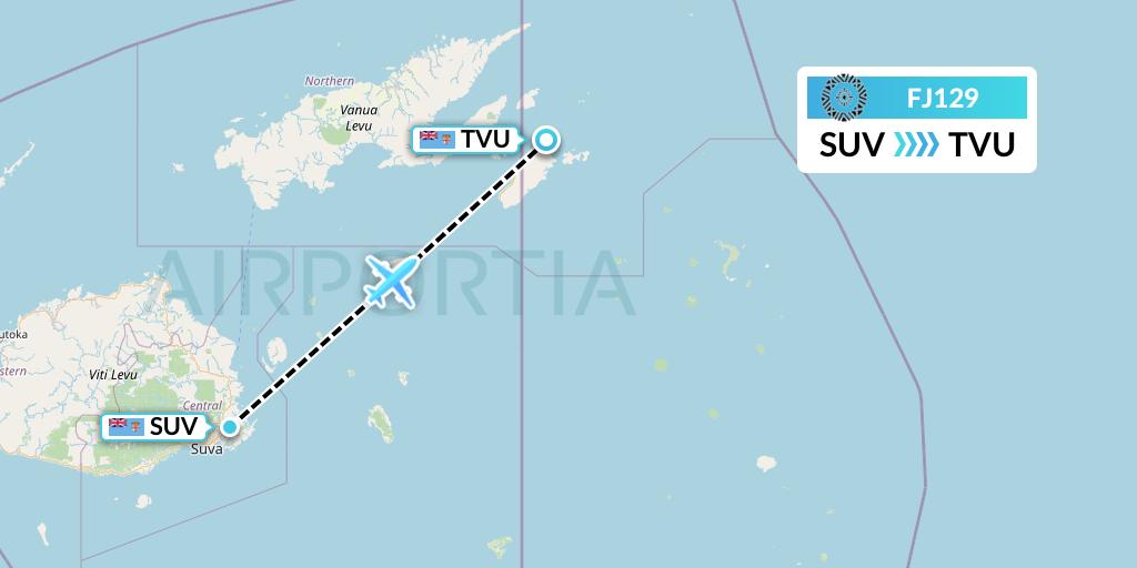 FJ129 Fiji Airways Flight Map: Suva to Matei