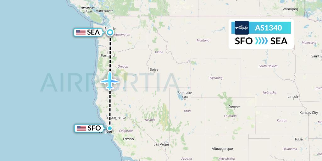 AS1340 Alaska Airlines Flight Map: San Francisco to Seattle