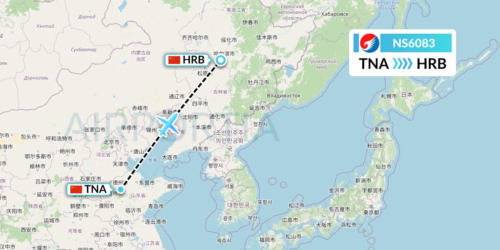 NS6083 Hebei Airlines Flight Map: Jinan to Harbin