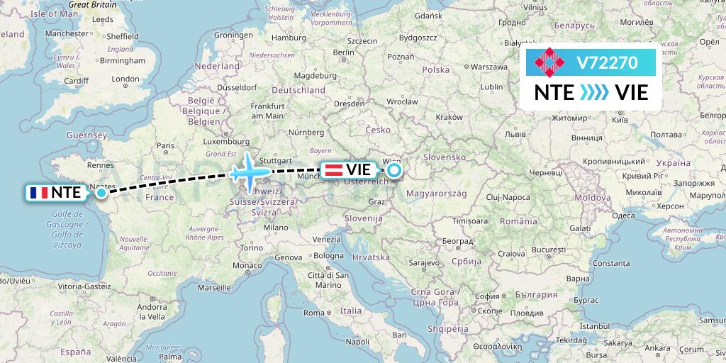 V72270 Volotea Flight Map: Nantes to Vienna