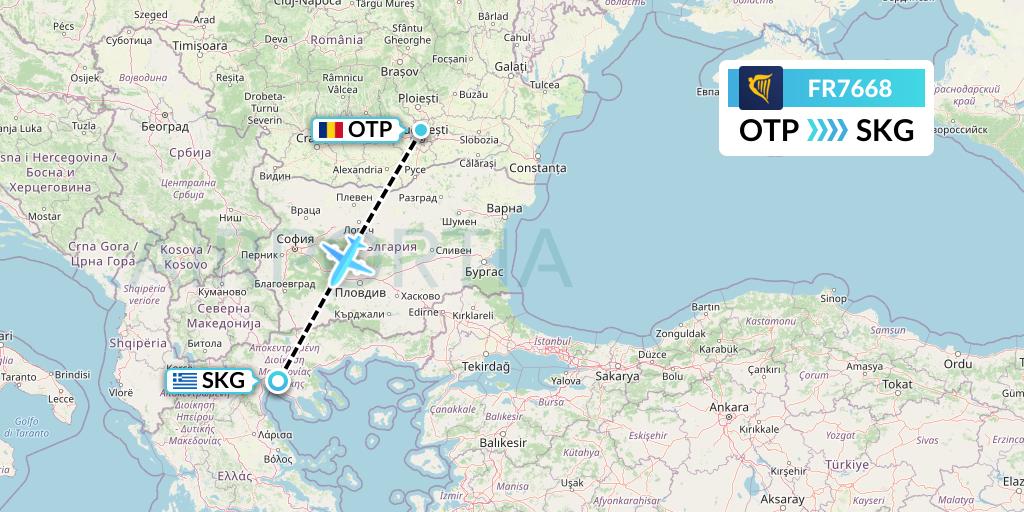 FR7668 Ryanair Flight Map: Bucharest to Thessaloniki