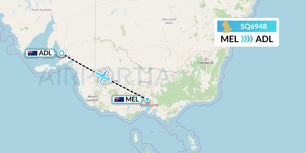 SQ6948 Singapore Airlines Flight Map: Melbourne to Adelaide