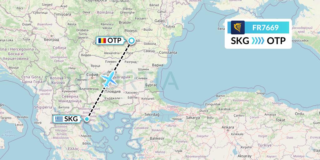FR7669 Ryanair Flight Map: Thessaloniki to Bucharest