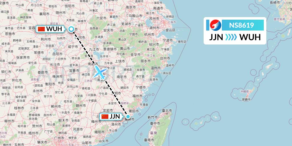 NS8619 Hebei Airlines Flight Map: Jinjiang to Wuhan