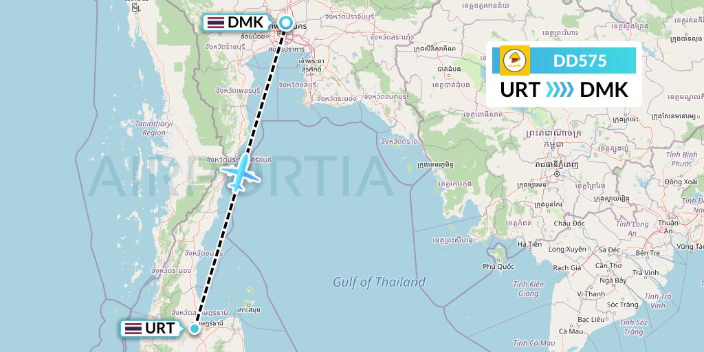 DD575 Nok Air Flight Map: Surat Thani to Bangkok
