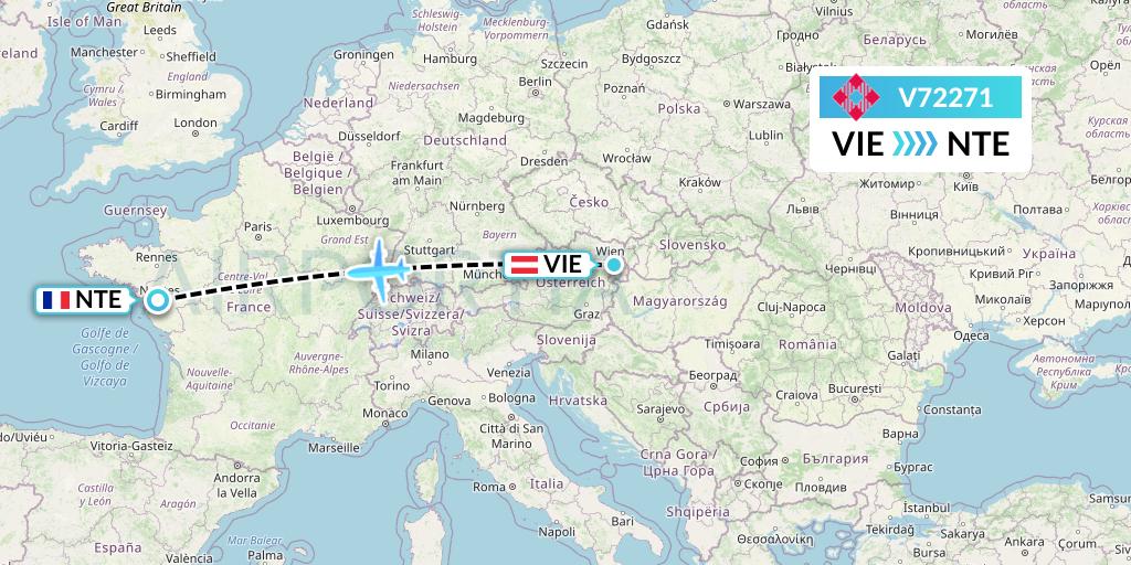 V72271 Volotea Flight Map: Vienna to Nantes