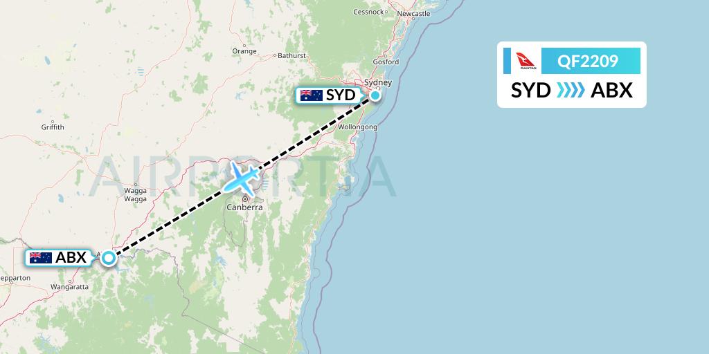 QF2209 Qantas Flight Map: Sydney to Albury