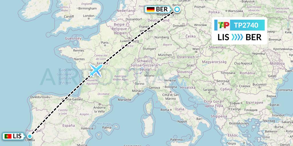 TP2740 TAP Portugal Flight Map: Lisbon to Berlin