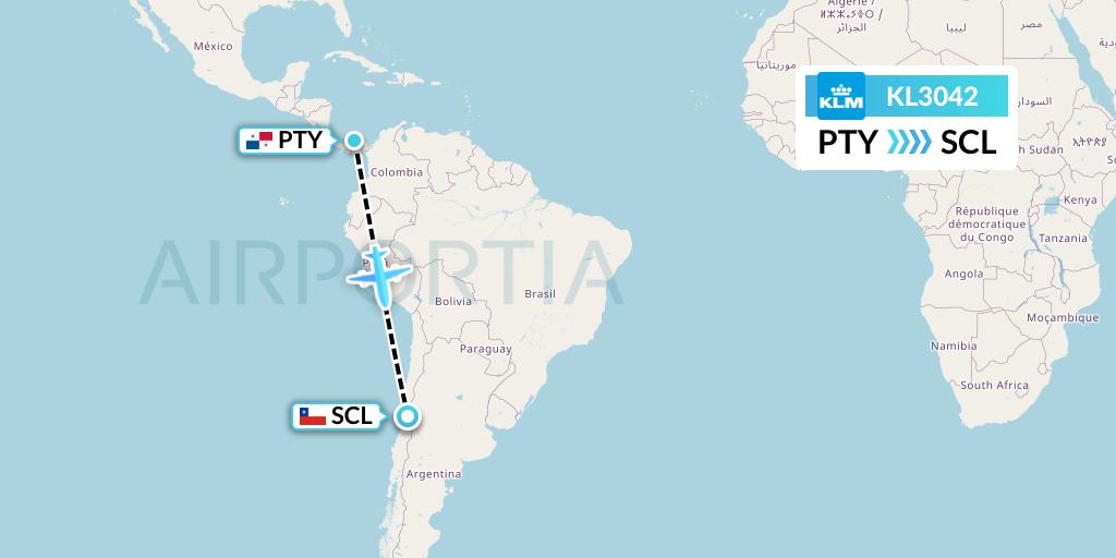 KL3042 KLM Flight Map: Panama City to Santiago