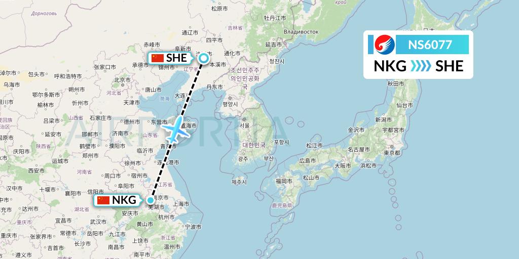 NS6077 Hebei Airlines Flight Map: Nanjing to Shenyang