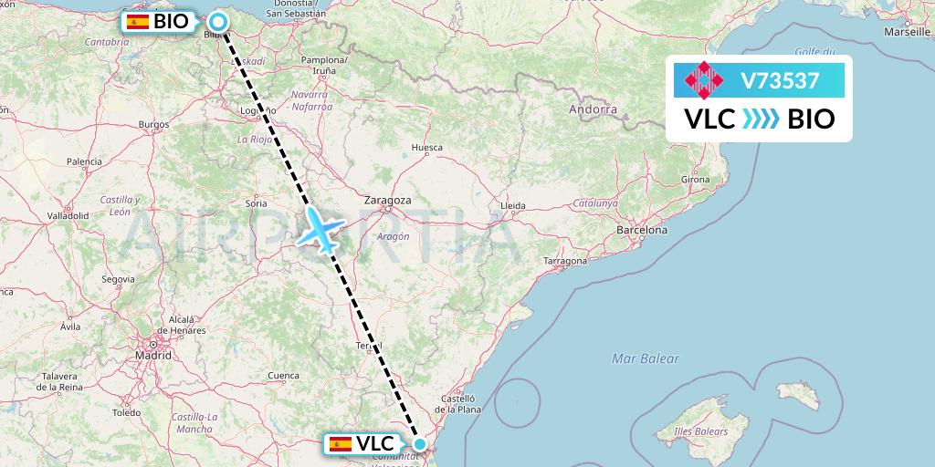 V73537 Volotea Flight Map: Valencia to Bilbao