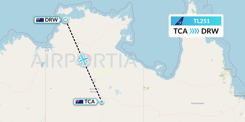 TL251 Airnorth Flight Map: Tennant Creek to Darwin