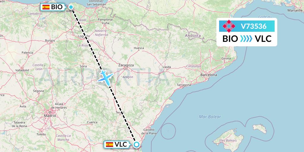 V73536 Volotea Flight Map: Bilbao to Valencia
