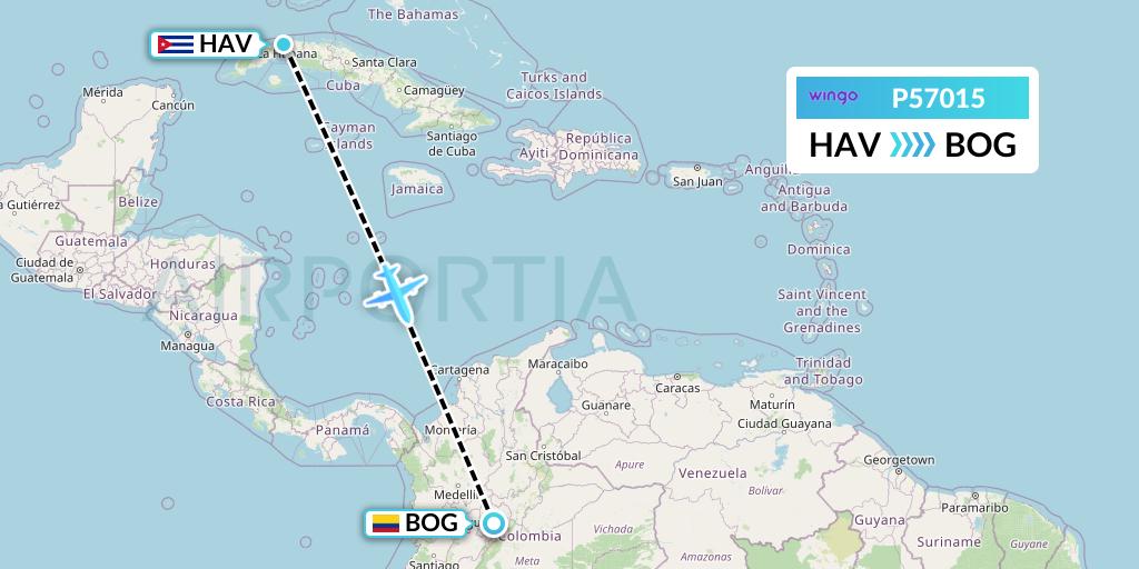 P57015 Copa Airlines Colombia Flight Map: Havana to Bogota