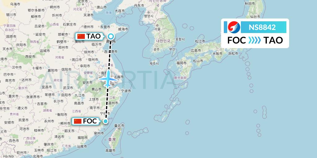 NS8842 Hebei Airlines Flight Map: Fuzhou to Qingdao