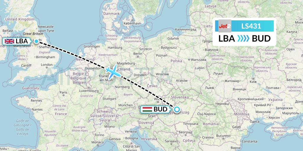 LS431 Jet2 Flight Map: Leeds to Budapest