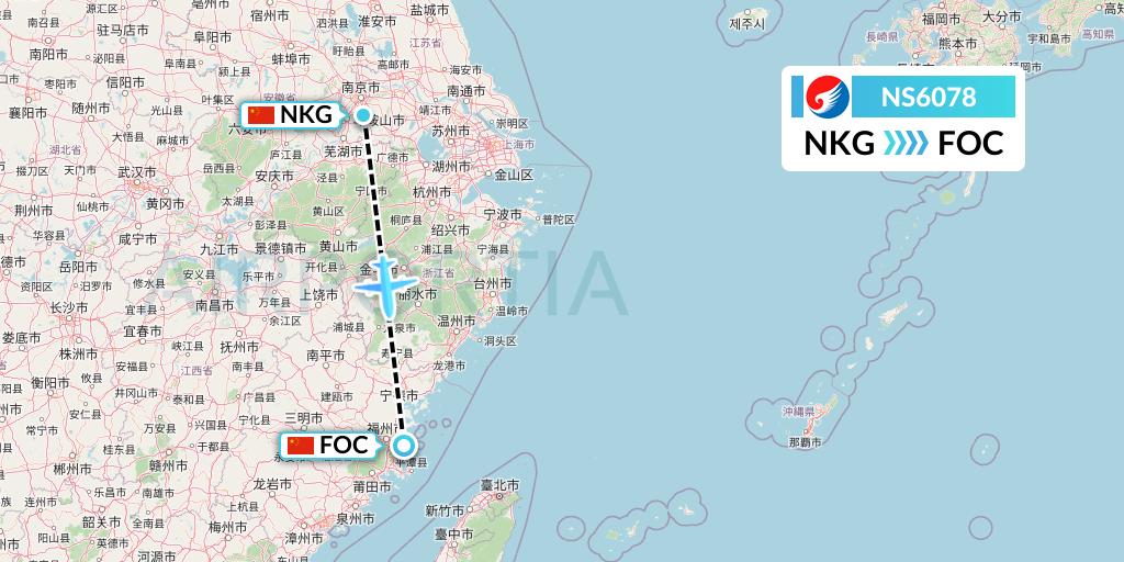 NS6078 Hebei Airlines Flight Map: Nanjing to Fuzhou
