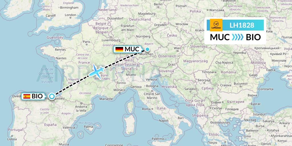 LH1828 Lufthansa Flight Map: Munich to Bilbao