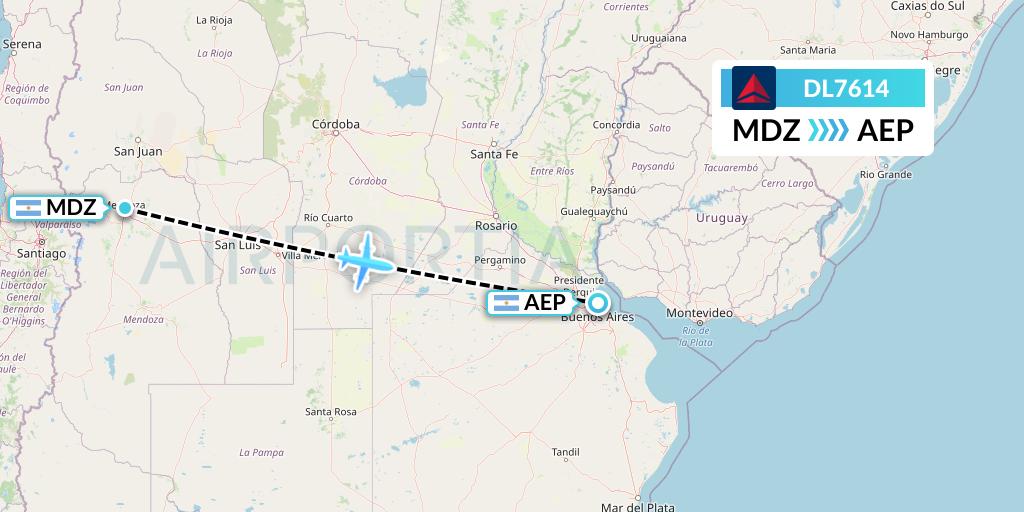 DL7614 Delta Air Lines Flight Map: Mendoza to Buenos Aires