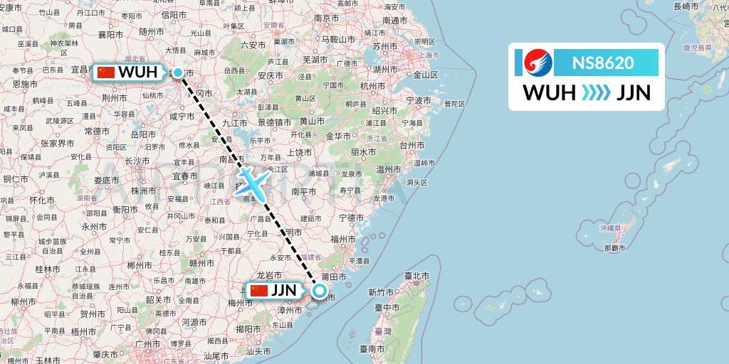 NS8620 Hebei Airlines Flight Map: Wuhan to Jinjiang