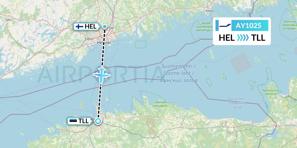 AY1025 Finnair Flight Map: Helsinki to Tallinn