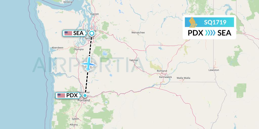 SQ1719 Singapore Airlines Flight Map: Portland to Seattle