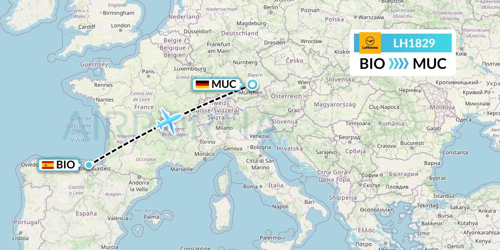 LH1829 Lufthansa Flight Map: Bilbao to Munich