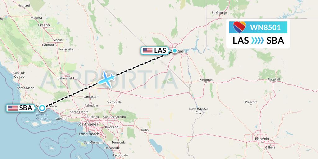 WN8501 Southwest Airlines Flight Map: Las Vegas to Santa Barbara