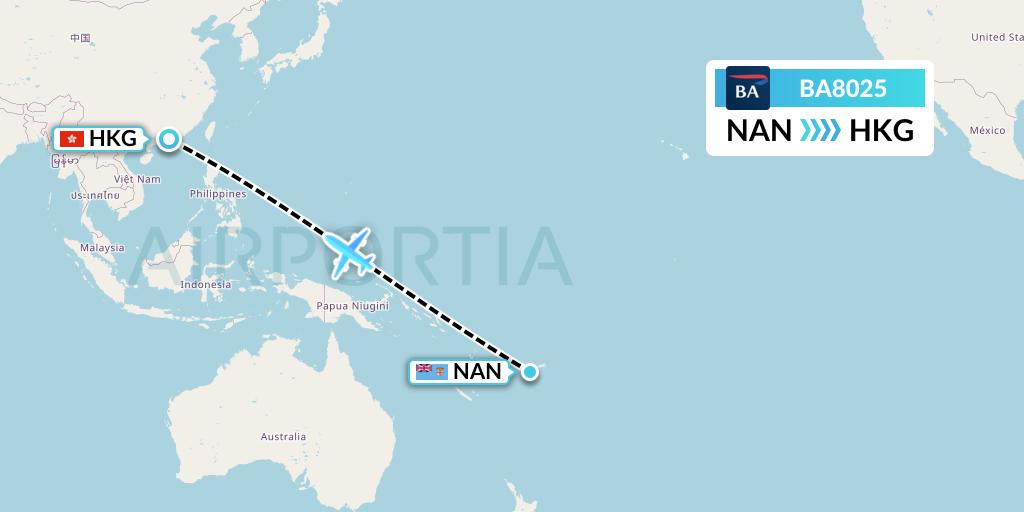 BA8025 British Airways Flight Map: Nadi to Hong Kong