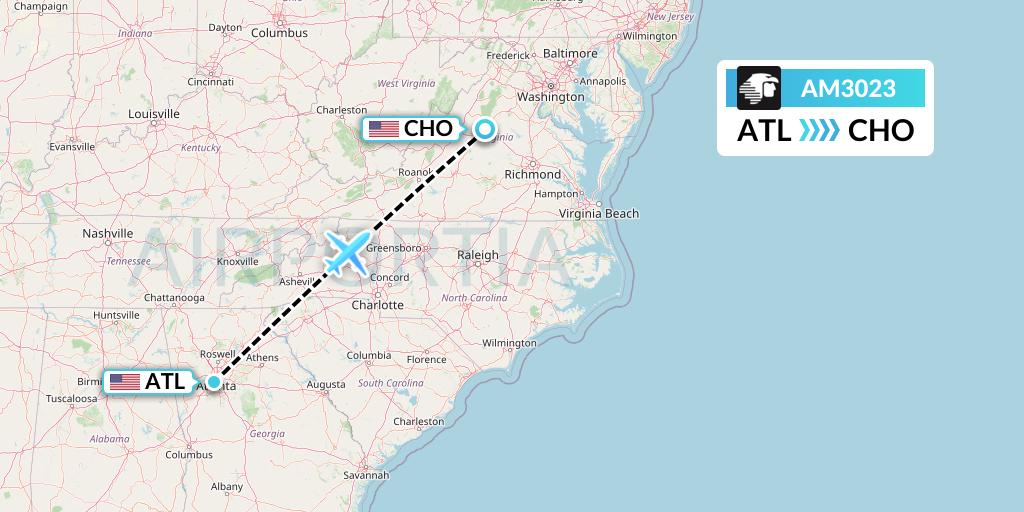 AM3023 Aeromexico Flight Map: Atlanta to Charlottesville