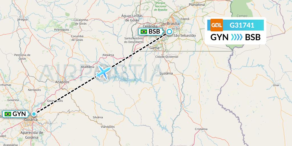 G31741 GOL Transportes Aeros Flight Map: Goiania to Brasilia