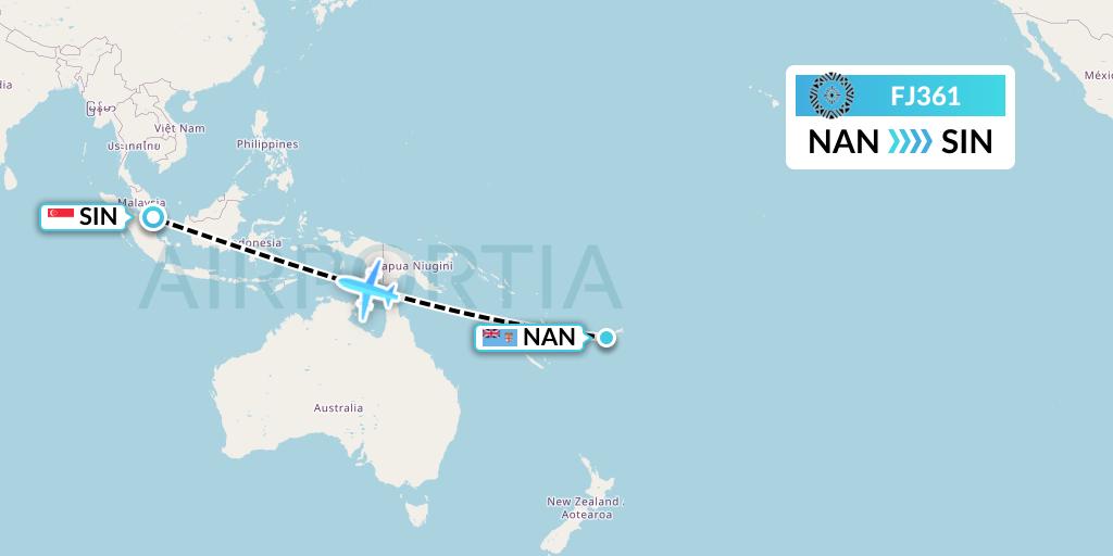 FJ361 Fiji Airways Flight Map: Nadi to Singapore