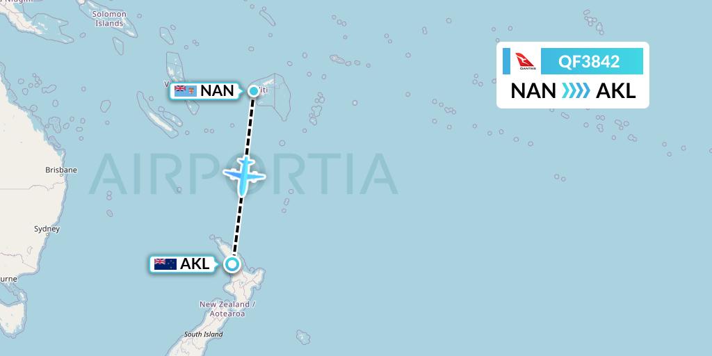 QF3842 Qantas Flight Map: Nadi to Auckland