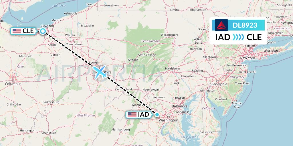 DL8923 Delta Air Lines Flight Map: Washington to Cleveland