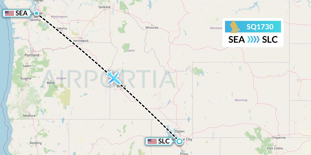 SQ1730 Singapore Airlines Flight Map: Seattle to Salt Lake City