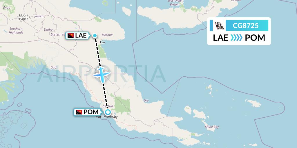 CG8725 Airlines PNG Flight Map: Lae to Port Moresby