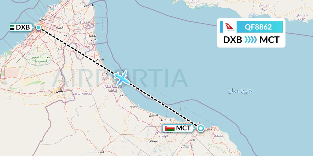 QF8862 Qantas Flight Map: Dubai to Muscat