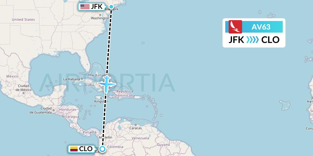 AV63 Avianca Flight Map: New York to Cali