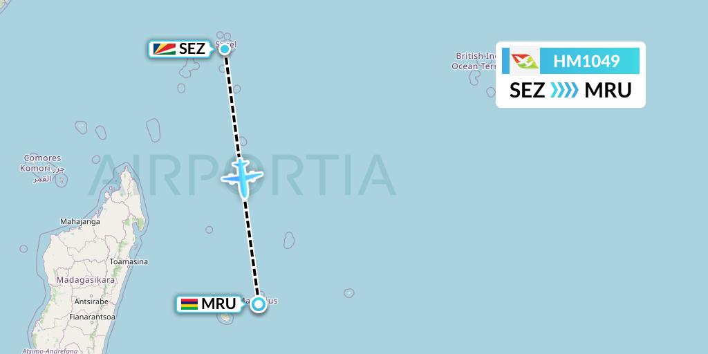 HM1049 Air Seychelles Flight Map: Victoria to Port Louis