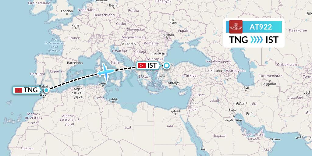 AT922 Royal Air Maroc Flight Map: Tangier to Istanbul