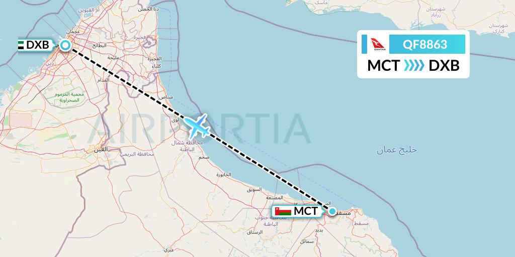 QF8863 Qantas Flight Map: Muscat to Dubai