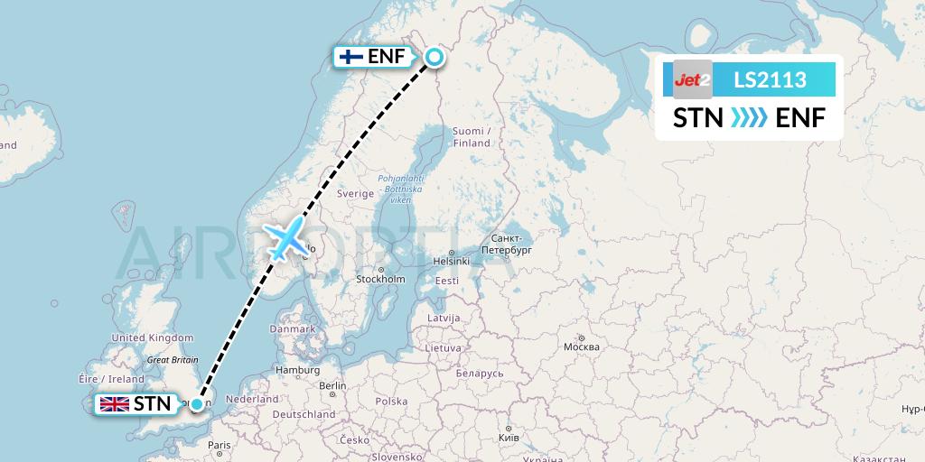 LS2113 Jet2 Flight Map: London to Enontekio