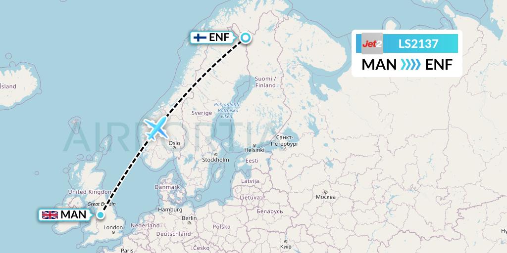LS2137 Jet2 Flight Map: Manchester to Enontekio