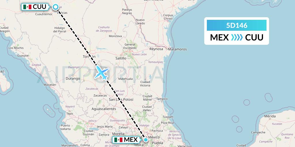 5D146 Aeromexico Connect Flight Map: Mexico City to Chihuahua