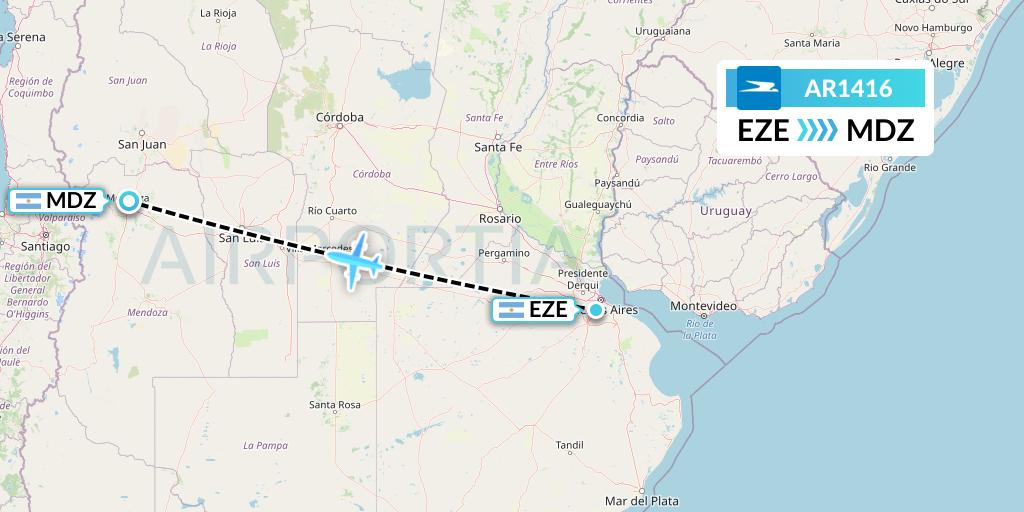 AR1416 Aerolineas Argentinas Flight Map: Buenos Aires to Mendoza