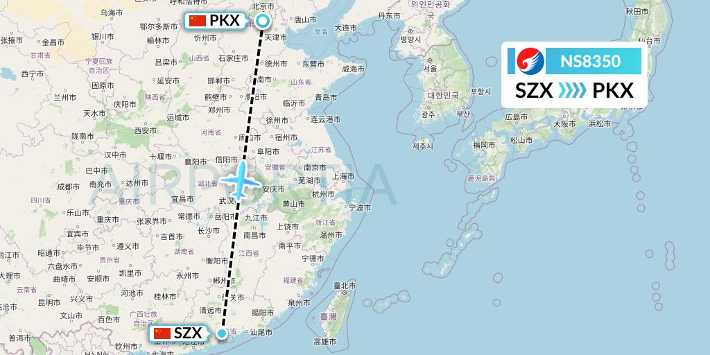 NS8350 Hebei Airlines Flight Map: Shenzhen to Beijing