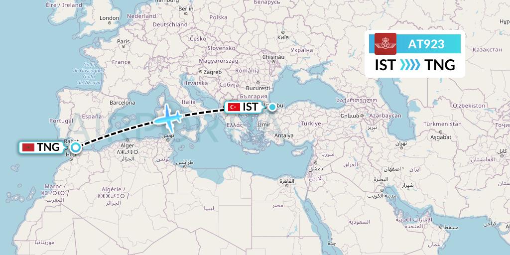 AT923 Royal Air Maroc Flight Map: Istanbul to Tangier